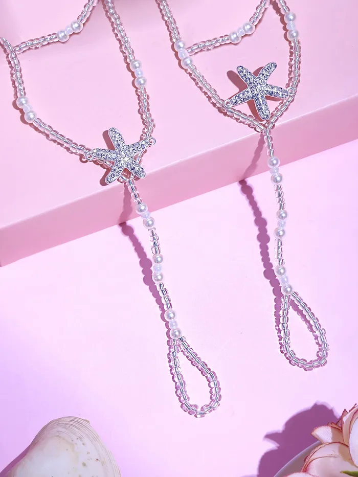 Necklaces Yellow Chimes Beads Anklets with Toe Ring for Women Beach Anklet Chain with Starfish Ladys Beach Wedding Foot Jewelry For Women and Girls Yellow Chimes