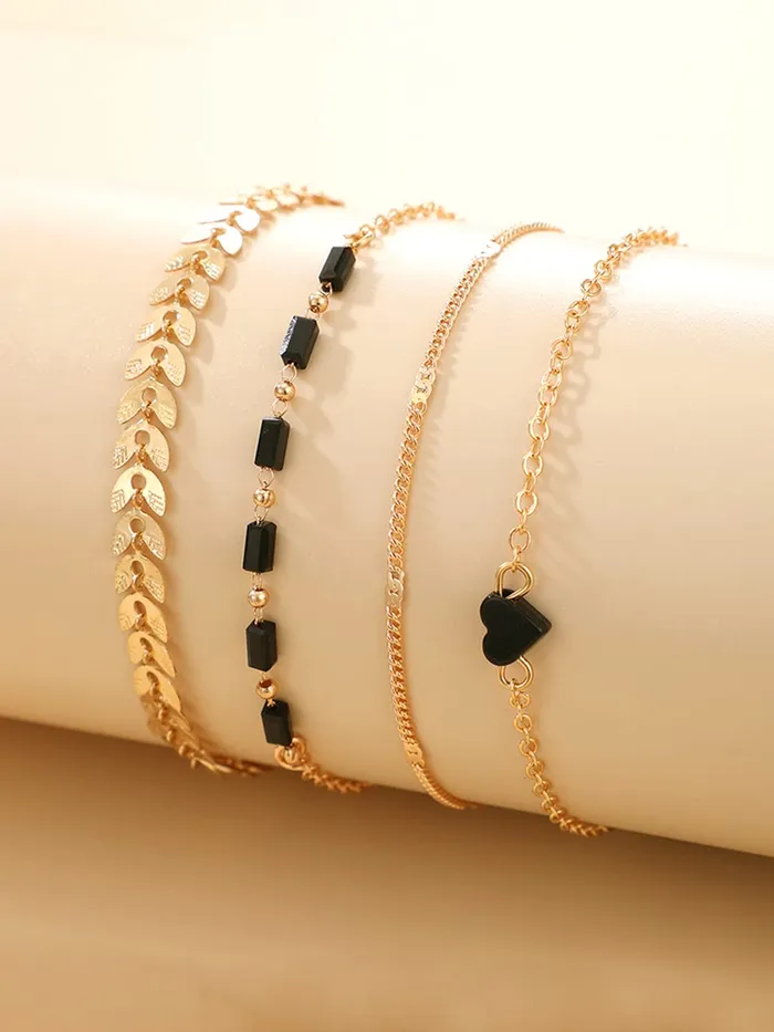 Necklaces Yellow Chimes Bracelet for Women and Girls Fashion Heart Chain Bracelets for Women 4 Pcs Stackable Bead Bracelet Stretch Beaded Layered Bracelet Birthday Gift For girls and Women Yellow Chimes