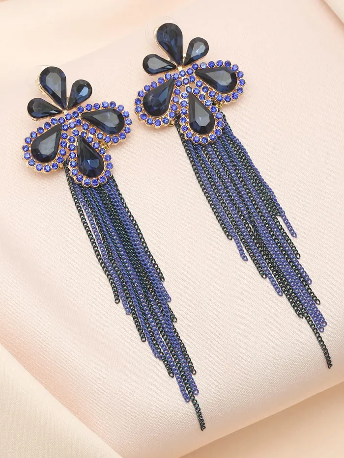 Necklaces Yellow Chimes Crystal Danglers Earrings for Women Floral Shaped Crystal Long Chain Dangler Earrings for Women and Girls Purple Yellow Chimes