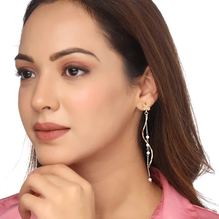 Necklaces Yellow Chimes Earrings For Women Gold Tone Butterfly Shape Stud Twist Wire Drop Dangle Earrings For Women and Girls Yellow Chimes