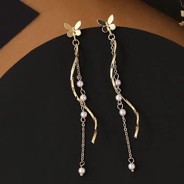 Necklaces Yellow Chimes Earrings For Women Gold Tone Butterfly Shape Stud Twist Wire Drop Dangle Earrings For Women and Girls Yellow Chimes