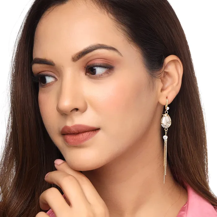 Necklaces Yellow Chimes Earrings For Women Gold Tone Crystal Long Chain Tassel Dangler Earrings For Women and Girls Yellow Chimes