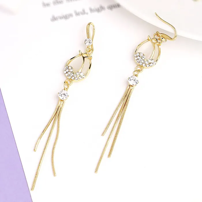 Necklaces Yellow Chimes Earrings For Women Gold Tone Crystal Long Chain Tassel Dangler Earrings For Women and Girls Yellow Chimes