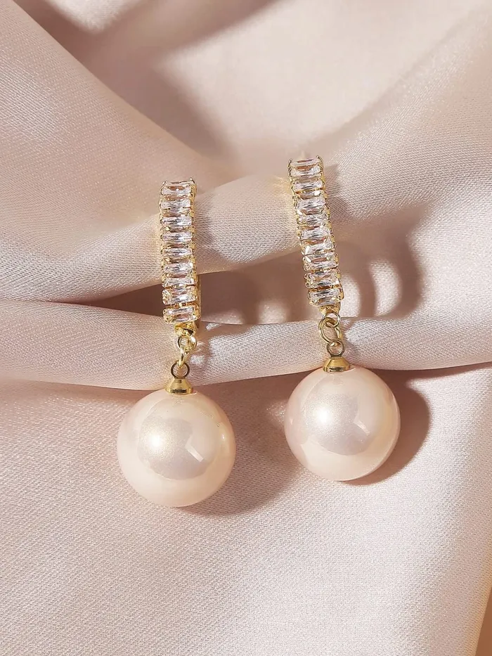 Necklaces Yellow Chimes Earrings For Women Rose Gold Toned Crystal Studded Pearl Hanging Drop Earrings For Women and Girls Yellow Chimes
