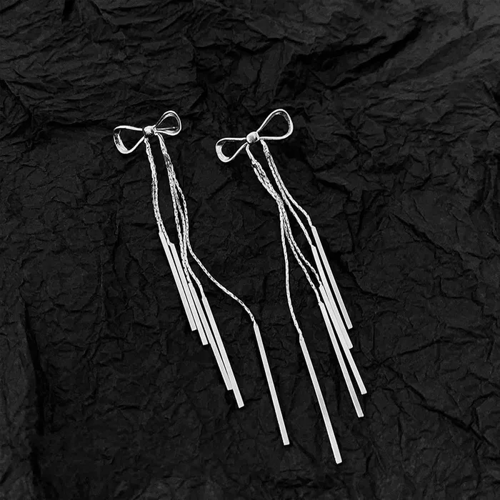 Necklaces Yellow Chimes Earrings For Women Silver Toned Bow Shaped Chain Hanging Dangler Earrings For Women and Girls Yellow Chimes