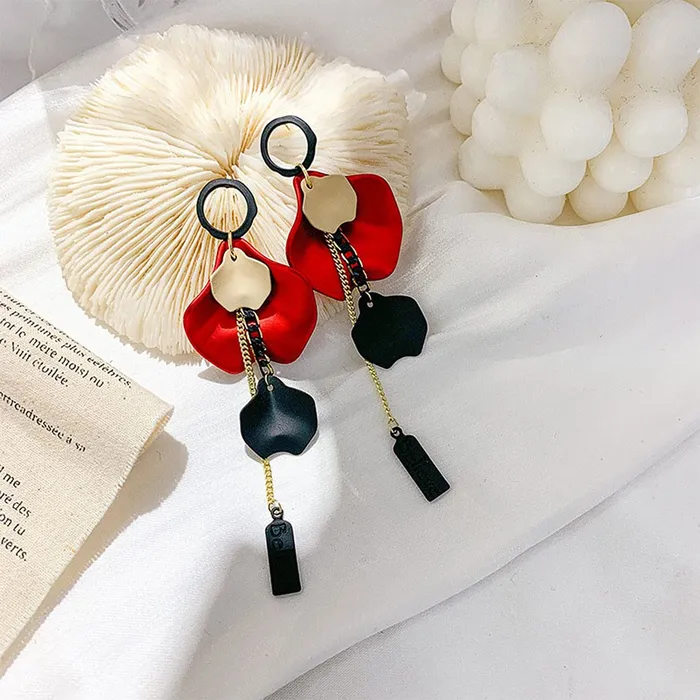 Necklaces Yellow Chimes Elegant Latest Fashion Gold Plated Metallic Red Colour Single Flower Petal Design Multicolor Dangler Earrings for Women and Girls Medium YCFJERSNGPTLRD Yellow Chimes