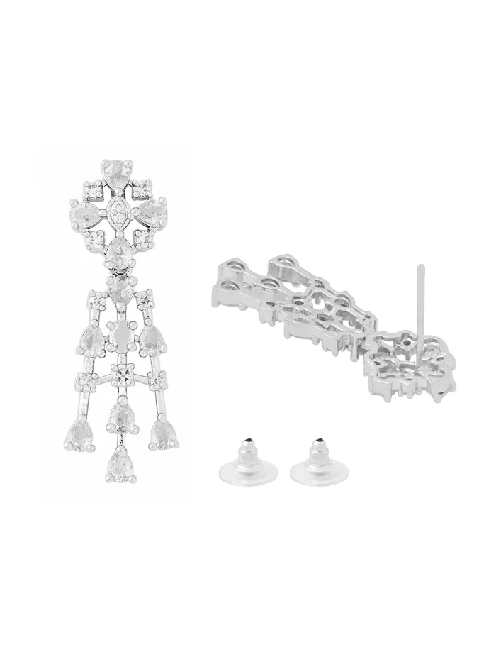 Necklaces Yellow Chimes Elegant Silver AD Necklace Set American Diamond Jewelry with Lightweight Design Lobster Clasp 32cm