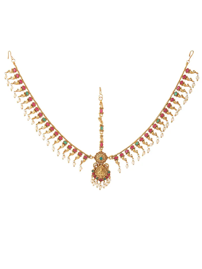 Necklaces Yellow Chimes Head Chain For Women Gold Toned Multicolor Temple Bridal Traditional Mathapatti For Women and Girls Yellow Chimes Necklaces Yellow Chimes Head Chain For Women Gold Toned Multicolor Temple Bridal Traditional Mathapatti For Women and Girls Yellow Chimes