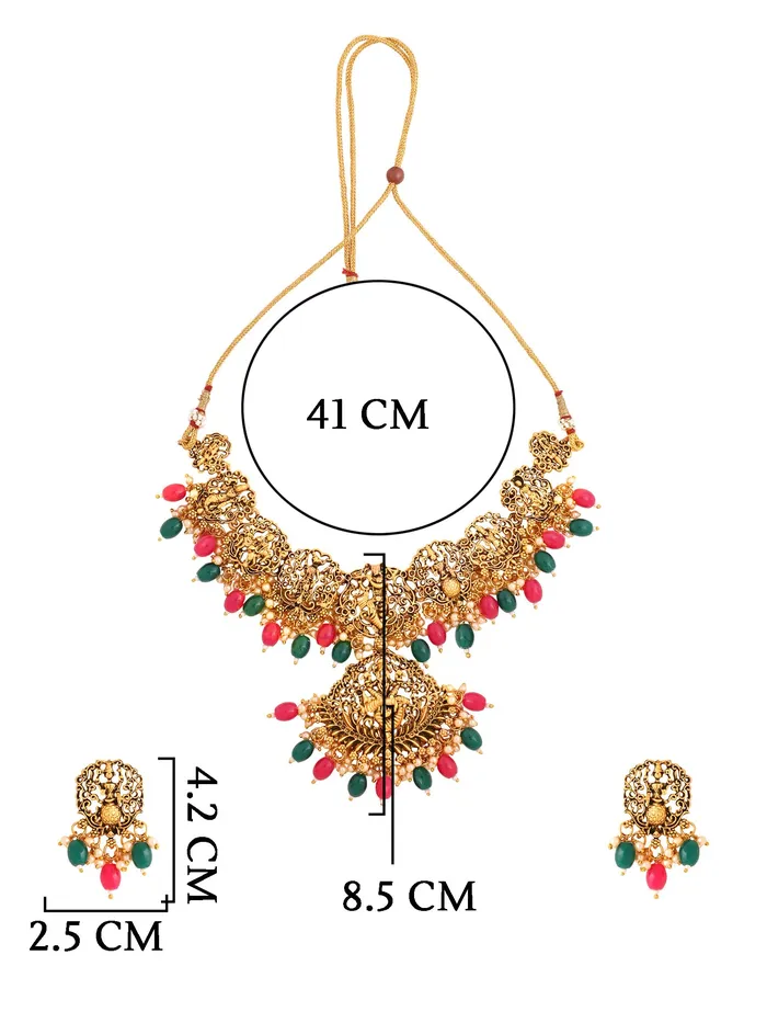 Necklaces Yellow Chimes Jewellery Set for Women Gold Plated Traditional Temple Jewelry Set Antique Necklace Set with Earrings and Maangtikka for Women and Girls JS 18 Yellow Chimes