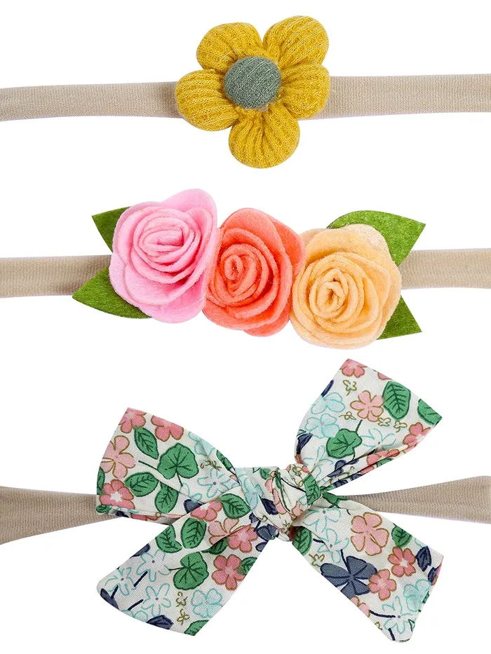 Necklaces Yellow Chimes Melbees by Yellow Chimes Combo of 3 Stretcheable Hair Bands and 6 Floral Big Hair Clips Hair Accessories for Baby Infant Pack of 9 MultiColor Medium