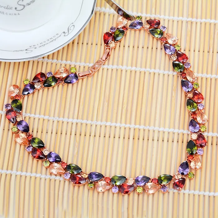 Necklaces Yellow Chimes Multicolor Jewellery Set for Women Swiss Cubic Zirconia 18K Rose Gold Plated Necklace Set for Women and Girls Yellow Chimes