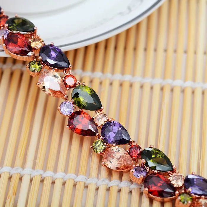 Necklaces Yellow Chimes Multicolor Jewellery Set for Women Swiss Cubic Zirconia 18K Rose Gold Plated Necklace Set for Women and Girls Yellow Chimes