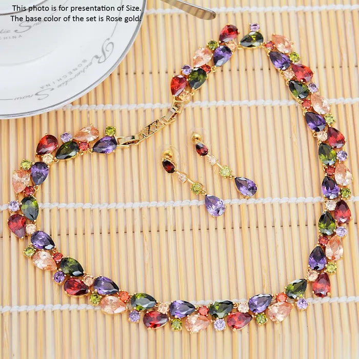 Necklaces Yellow Chimes Multicolor Jewellery Set for Women Swiss Cubic Zirconia 18K Rose Gold Plated Necklace Set for Women and Girls Yellow Chimes
