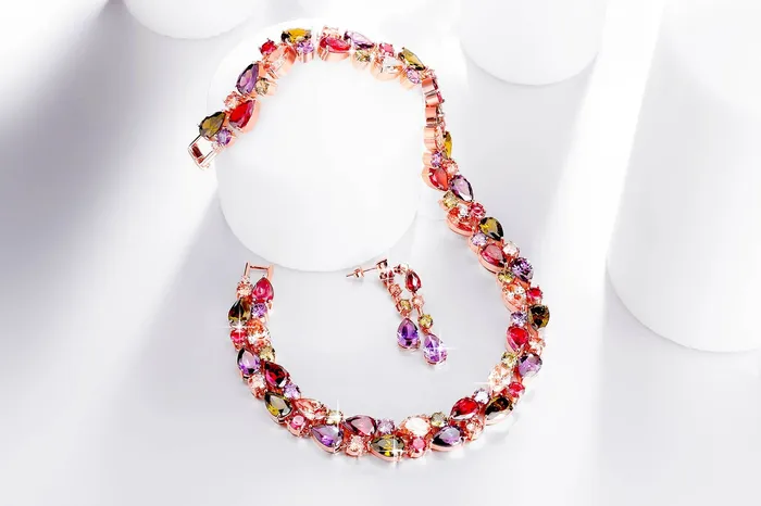 Necklaces Yellow Chimes Multicolor Jewellery Set for Women Swiss Cubic Zirconia 18K Rose Gold Plated Necklace Set for Women and Girls Yellow Chimes