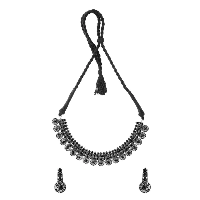 Necklaces Yellow Chimes Oxidised Jewellery Set for Women Silver Oxidised Jewelry Studded Multicolor Stoned Choker Necklace Set With Earrings for Women and Girls Style 6 Yellow Chimes