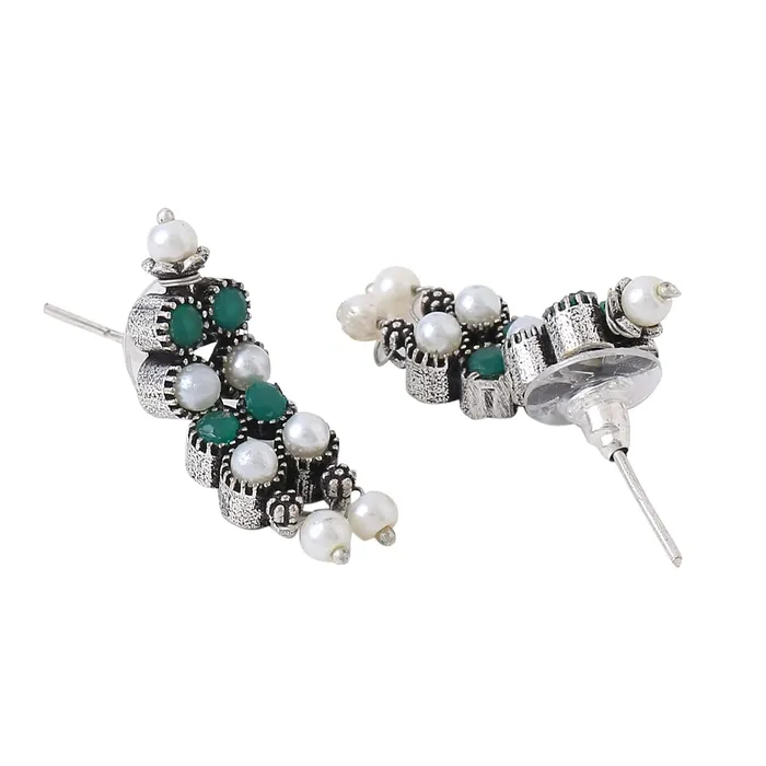Necklaces Yellow Chimes Oxidised Jewellery Set for Women Silver Oxidised Jewelry Studded Multicolor Stoned Choker Necklace Set With Earrings for Women and Girls Style 6 Yellow Chimes