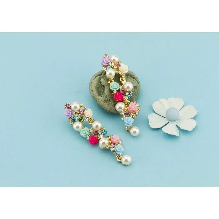 Necklaces Yellow Chimes Pearl Earrings for Women Fashion Collection Multicolor Rose Floral Design Gold Plated Danglers Earrings For Women Yellow Chimes