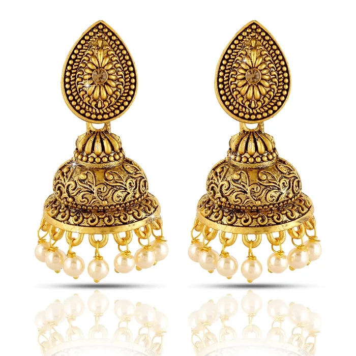 Necklaces Yellow Chimes Traditional JhumkaJhumki Earrings Temple Jewellery Artistic Crafted Antique Oxidized Matte Gold Plated Pearl Earrings for Womens Girls Yellow Chimes Necklaces Yellow Chimes Traditional JhumkaJhumki Earrings Temple Jewellery Artistic Crafted Antique Oxidized Matte Gold Plated Pearl Earrings for Womens Girls Yellow Chimes