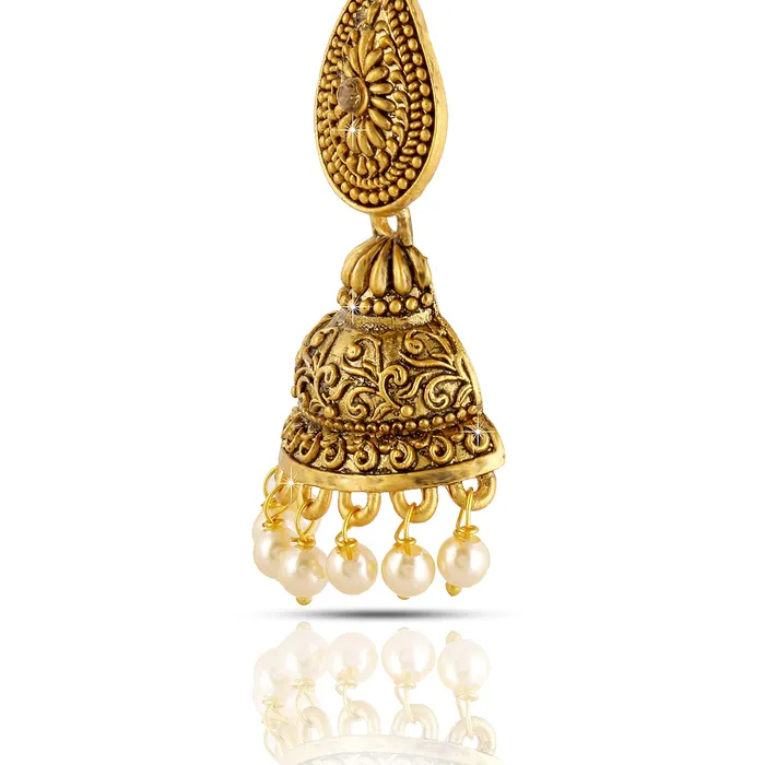 Necklaces Yellow Chimes Traditional JhumkaJhumki Earrings Temple Jewellery Artistic Crafted Antique Oxidized Matte Gold Plated Pearl Earrings for Womens Girls Yellow Chimes