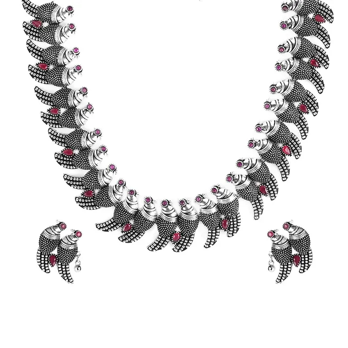 Necklaces Yellow Chimes Yellow Chimes Antique Look Genuine German Silver Oxidised Jewellery Set Designer Parrot Carved Choker Necklace Set for Women and Girls Necklaces Yellow Chimes Yellow Chimes Antique Look Genuine German Silver Oxidised Jewellery Set Designer Parrot Carved Choker Necklace Set for Women and Girls