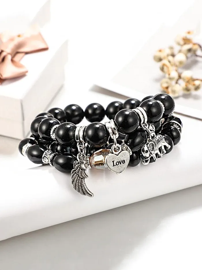 Necklaces Yellow Chimes Yellow Chimes Bracelet for Women and Girls Black Beads Bracelets for Women Bohemian Style Stretchable Love Charm Beads Bracelet Birthday Gift For girls and women Anniversary Gift for Wife