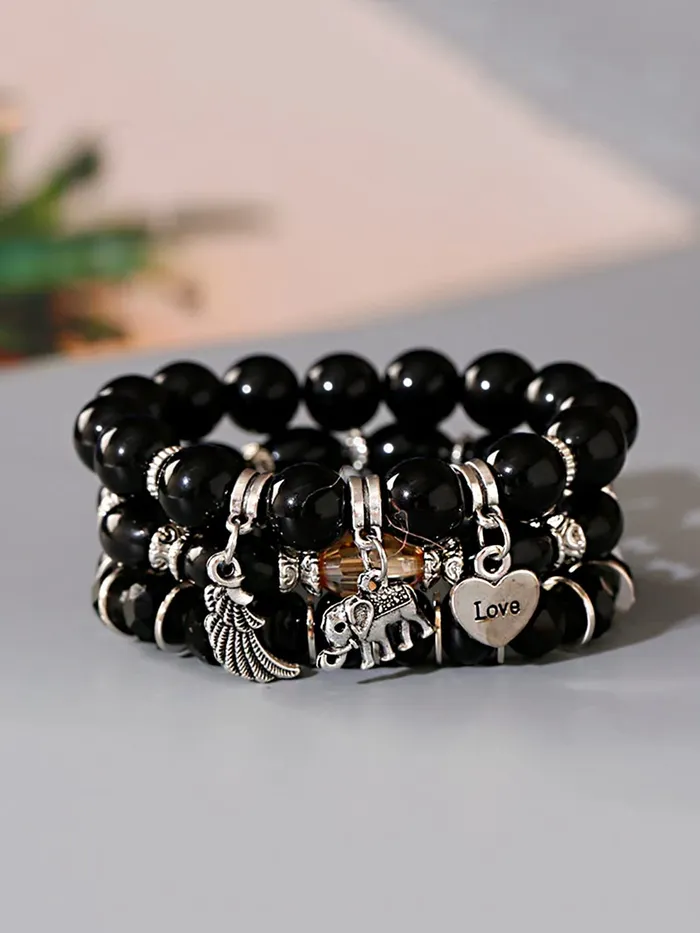 Necklaces Yellow Chimes Yellow Chimes Bracelet for Women and Girls Black Beads Bracelets for Women Bohemian Style Stretchable Love Charm Beads Bracelet Birthday Gift For girls and women Anniversary Gift for Wife