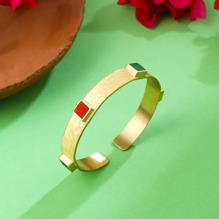 Necklaces Yellow Chimes Yellow Chimes Bracelet for Women and Girls Cuff Kadaa Bracelets Gold Plated Multicolor Stone Studded Hand Cuff Kadaa Bracelet Birthday Gift For girls and women Anniversary Gift for Wife