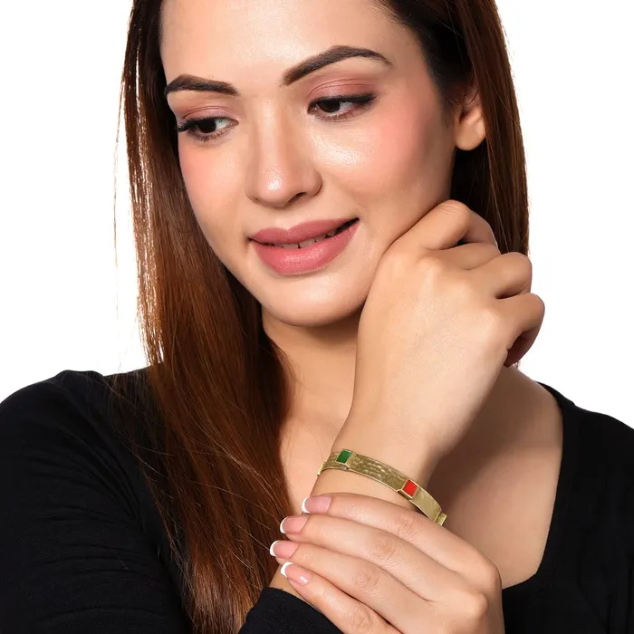 Necklaces Yellow Chimes Yellow Chimes Bracelet for Women and Girls Cuff Kadaa Bracelets Gold Plated Multicolor Stone Studded Hand Cuff Kadaa Bracelet Birthday Gift For girls and women Anniversary Gift for Wife