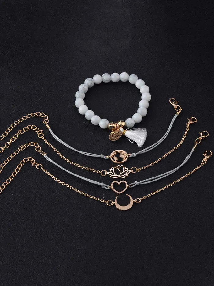 Necklaces Yellow Chimes Yellow Chimes Bracelet for Women and Girls Fashion Heart Chain Bracelets for Women 5 Pcs Stackable Bead Bracelet Stretch Beaded Layered Bracelet Birthday Gift For girls and Women