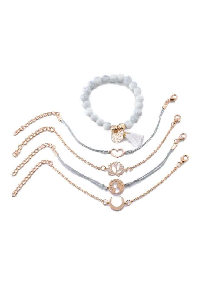 Necklaces Yellow Chimes Yellow Chimes Bracelet for Women and Girls Fashion Heart Chain Bracelets for Women 5 Pcs Stackable Bead Bracelet Stretch Beaded Layered Bracelet Birthday Gift For girls and Women