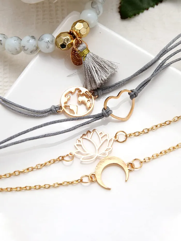 Necklaces Yellow Chimes Yellow Chimes Bracelet for Women and Girls Fashion Heart Chain Bracelets for Women 5 Pcs Stackable Bead Bracelet Stretch Beaded Layered Bracelet Birthday Gift For girls and Women