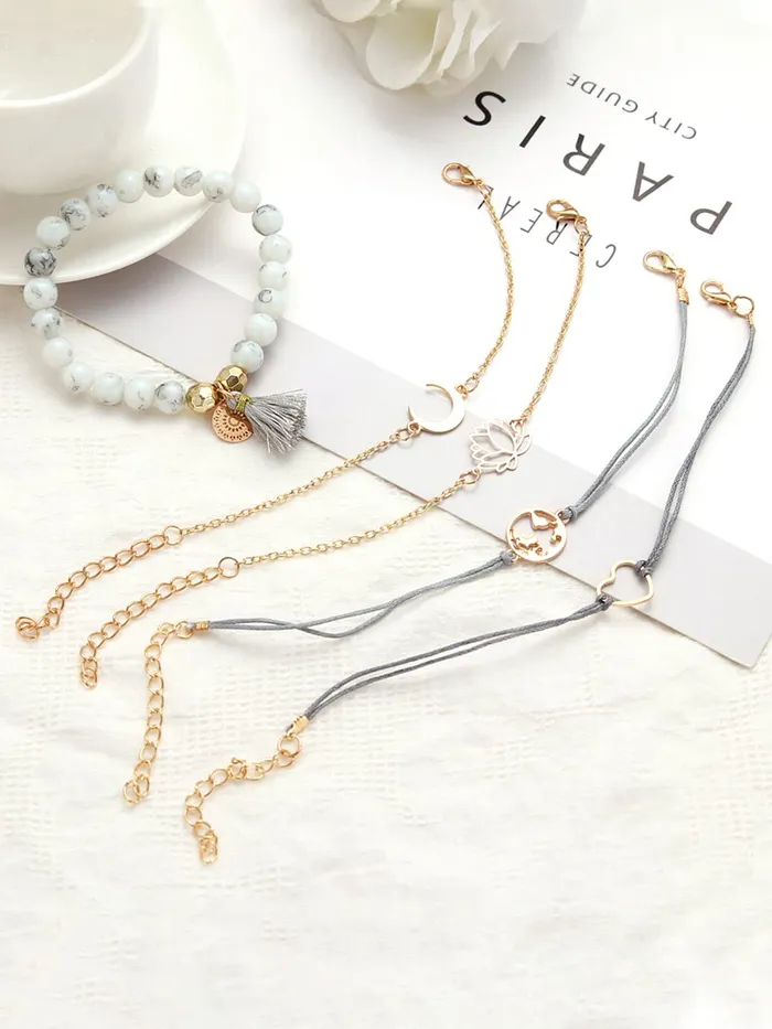 Necklaces Yellow Chimes Yellow Chimes Bracelet for Women and Girls Fashion Heart Chain Bracelets for Women 5 Pcs Stackable Bead Bracelet Stretch Beaded Layered Bracelet Birthday Gift For girls and Women