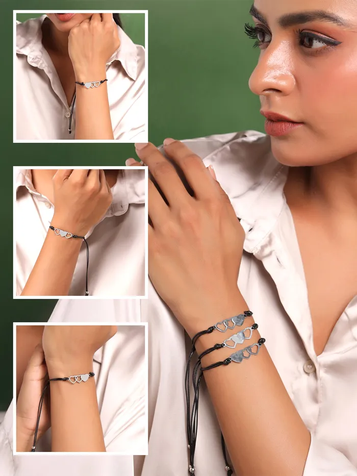 Necklaces Yellow Chimes Yellow Chimes Bracelet for Women and Girls Fashion Silver Sister Bracelets for Women Girls 3 Pcs Heart Shaped Best Sister Bracelets Set Gift for Sister Bracelets Combo