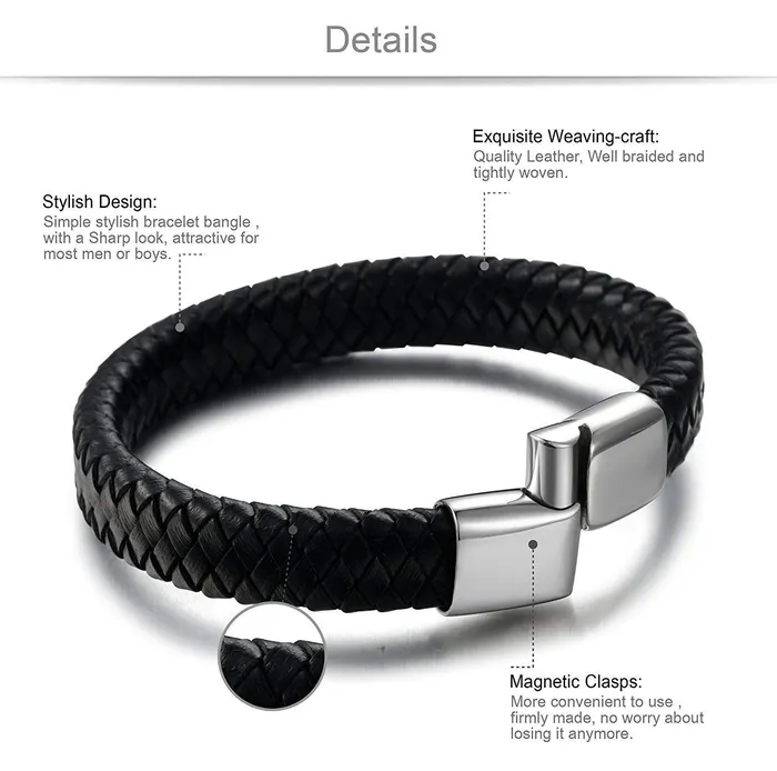 Necklaces Yellow Chimes Yellow Chimes Bracelets for Men and Boys Black Leather Bracelet for Men MagneticClasp Genuine Leather Wrap Bracelets for Men Birthday Gift for Men and Boys Anniversary Gift for Husband