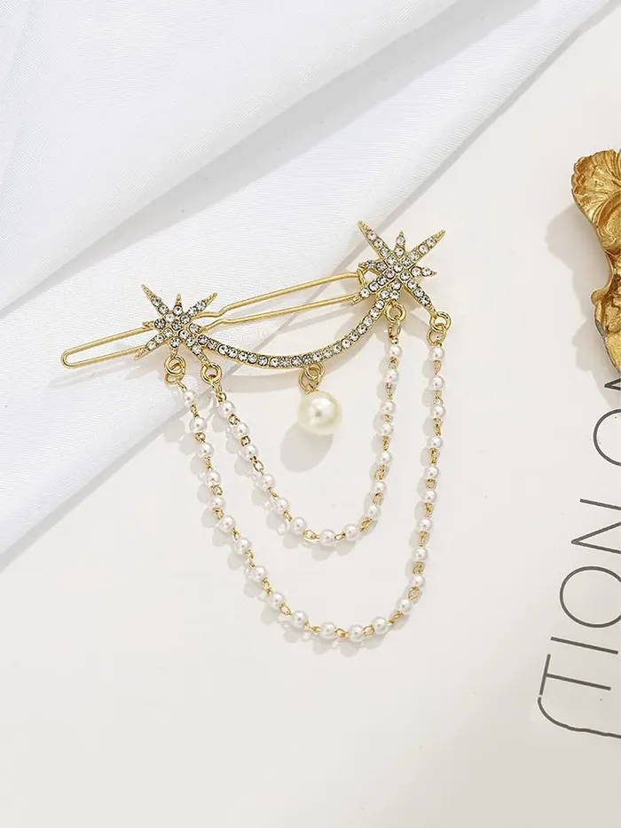 Necklaces Yellow Chimes Yellow Chimes Bun Pins for Women Gold Toned Kundan and Beads Studded Ambada Juda Pin Bun Pins for Women and Girls