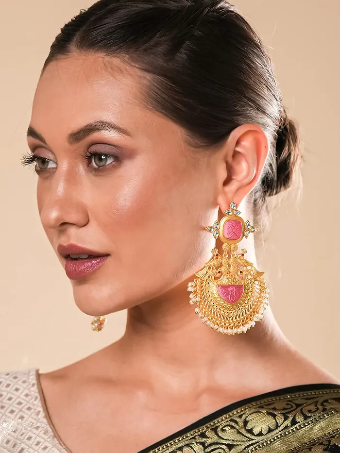 Necklaces Yellow Chimes Yellow Chimes Chandbali Earrings for Women Traditional Gold Plated Peacock Shaped Long Chand Bali Earrings for Women and Girls