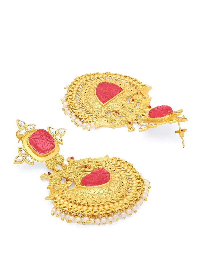 Necklaces Yellow Chimes Yellow Chimes Chandbali Earrings for Women Traditional Gold Plated Peacock Shaped Long Chand Bali Earrings for Women and Girls