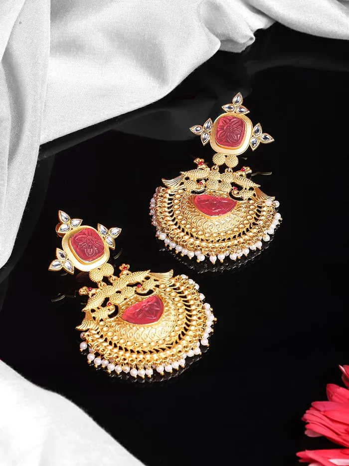 Necklaces Yellow Chimes Yellow Chimes Chandbali Earrings for Women Traditional Gold Plated Peacock Shaped Long Chand Bali Earrings for Women and Girls