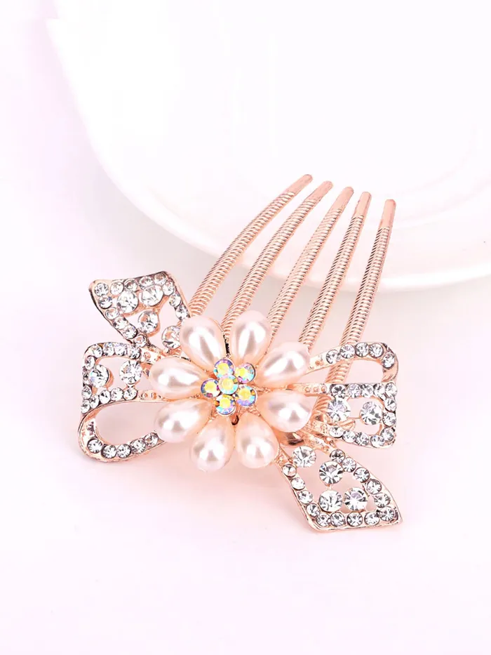 Necklaces Yellow Chimes Yellow Chimes Comb Pin for Women Hair Accessories for Women Floral Comb Clips for Hair for Women Rosegold Crystal Hair Pin Bridal Hair Accessories for Wedding Side PinComb PinJuda Pin