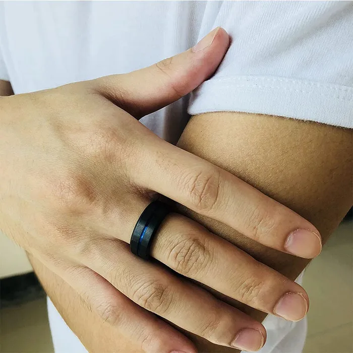 Necklaces Yellow Chimes Yellow Chimes Combo Black Blue Rings For Men Pack of 2 Stainless Steel Men Rings Blue Black Band Finger Rings for Boys Ideal Gift For Men and Boys