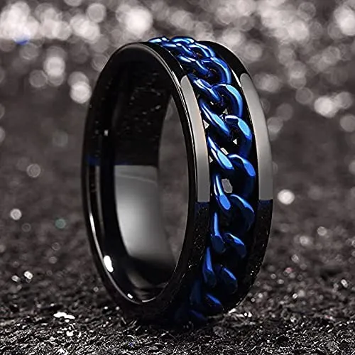 Necklaces Yellow Chimes Yellow Chimes Combo Black Blue Rings For Men Pack of 2 Stainless Steel Men Rings Blue Black Band Finger Rings for Boys Ideal Gift For Men and Boys