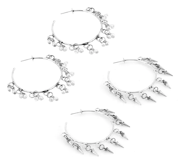 Necklaces Yellow Chimes Yellow Chimes Combo of Two Pairs Silver Oxidised Traditional Hoop Earrings for Women and Girls Necklaces Yellow Chimes Yellow Chimes Combo of Two Pairs Silver Oxidised Traditional Hoop Earrings for Women and Girls
