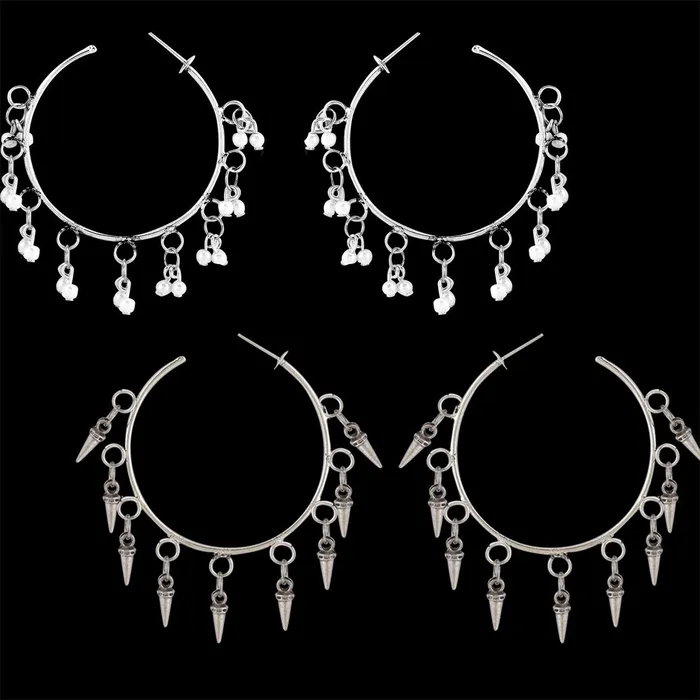 Necklaces Yellow Chimes Yellow Chimes Combo of Two Pairs Silver Oxidised Traditional Hoop Earrings for Women and Girls