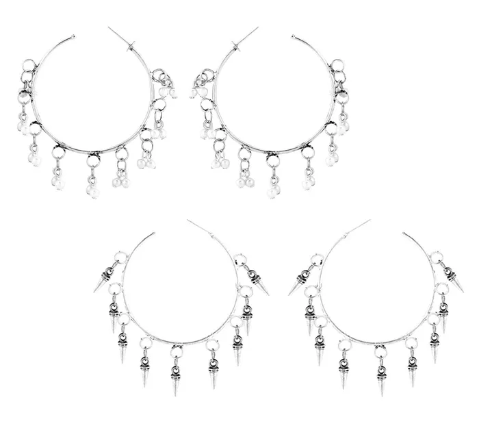 Necklaces Yellow Chimes Yellow Chimes Combo of Two Pairs Silver Oxidised Traditional Hoop Earrings for Women and Girls