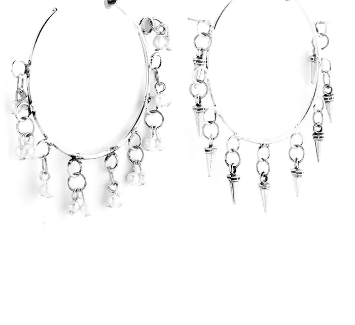 Necklaces Yellow Chimes Yellow Chimes Combo of Two Pairs Silver Oxidised Traditional Hoop Earrings for Women and Girls