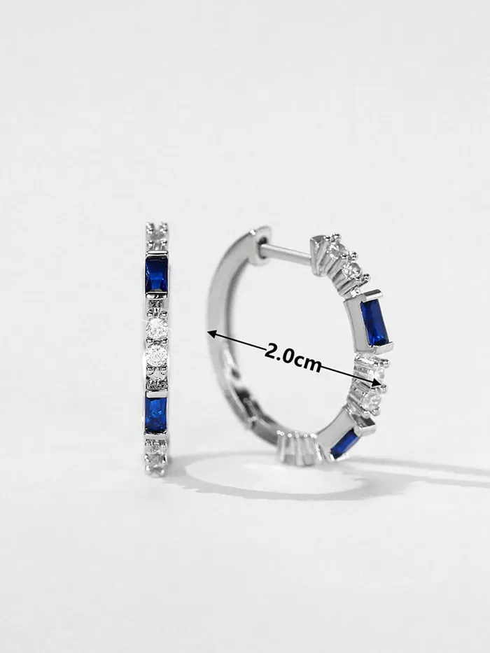 Necklaces Yellow Chimes Yellow Chimes Diamond Hoop Earring with White and Blue Crystal silver toned Glamour Spark Earring For Women Girls