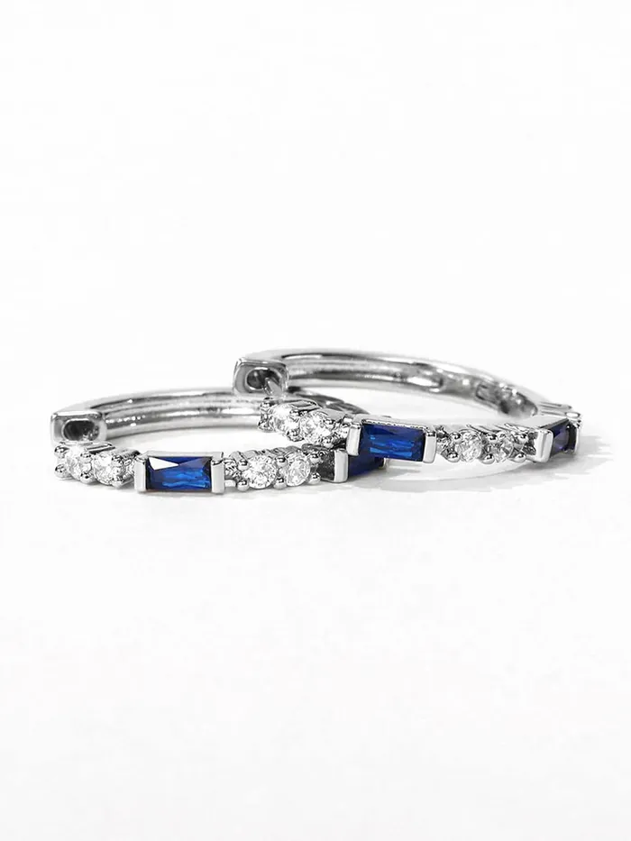 Necklaces Yellow Chimes Yellow Chimes Diamond Hoop Earring with White and Blue Crystal silver toned Glamour Spark Earring For Women Girls
