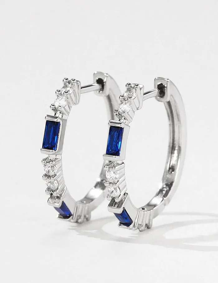 Necklaces Yellow Chimes Yellow Chimes Diamond Hoop Earring with White and Blue Crystal silver toned Glamour Spark Earring For Women Girls