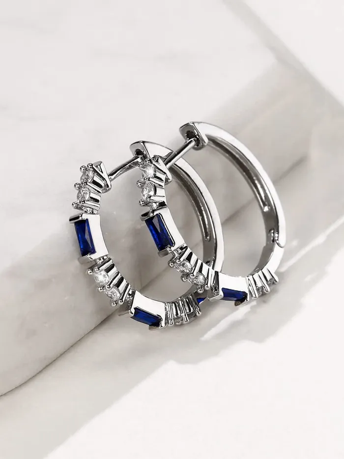 Necklaces Yellow Chimes Yellow Chimes Diamond Hoop Earring with White and Blue Crystal silver toned Glamour Spark Earring For Women Girls
