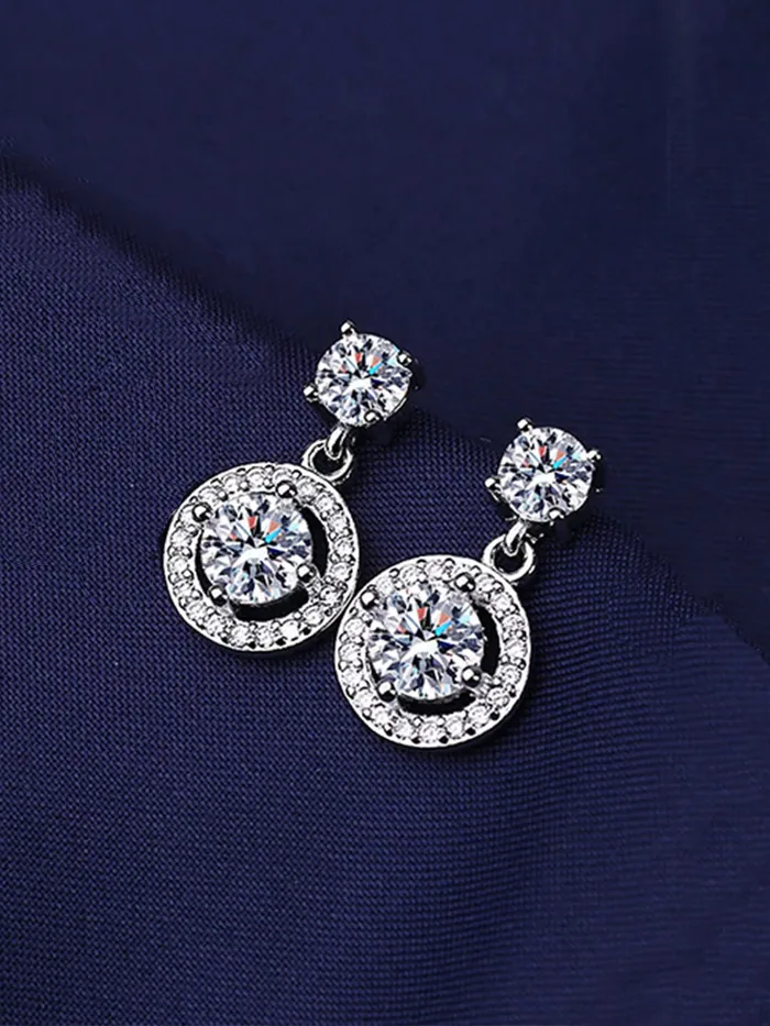 Necklaces Yellow Chimes Yellow Chimes Drop Earrings for Women with White Crystal Silvertoned Glamour Spark Drop Earrings For Women Girls